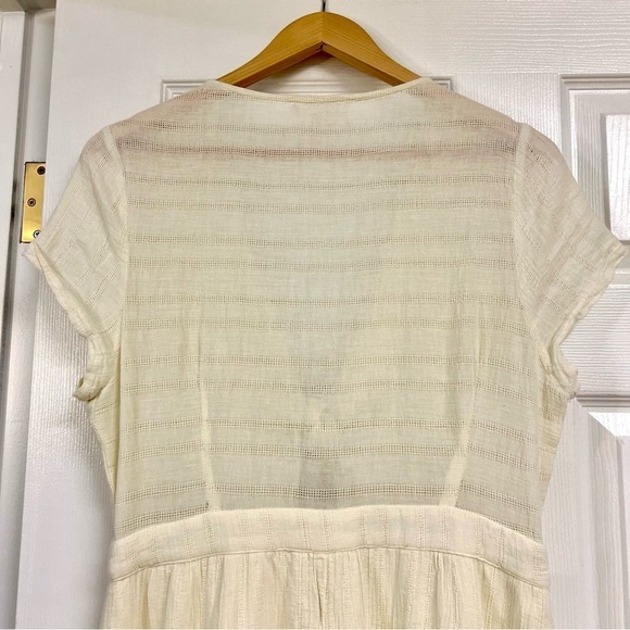 FASHION ON EARTH Ivory Boho gauze Tie front Swing Lagenlook midi pocket dress L - Picture 7 of 9